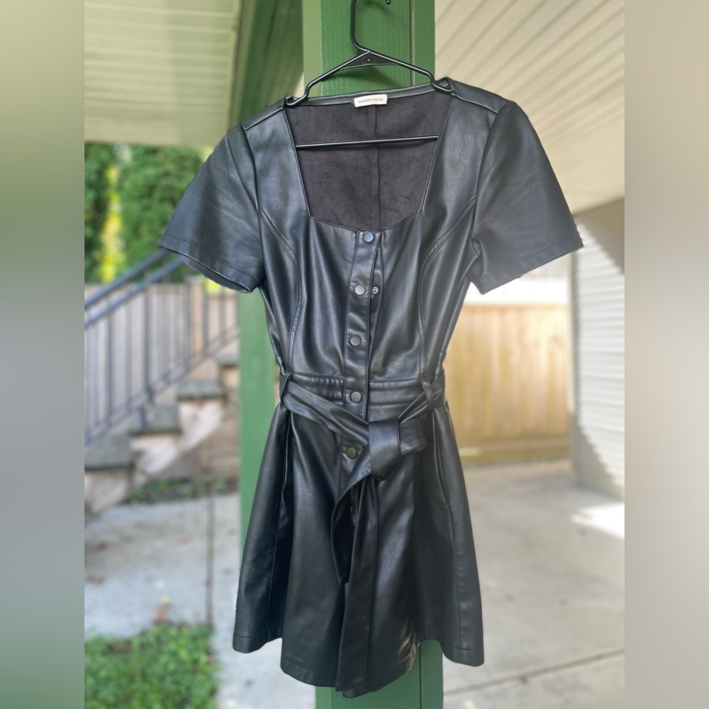 Faux leather jumpsuit shorts